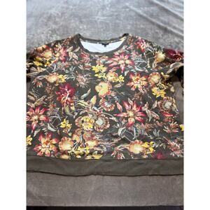 Talbots Plus Sweatshirt Pullover 2X Pocket Crew Dainty Floral Ribbed Gray‎ Comfy